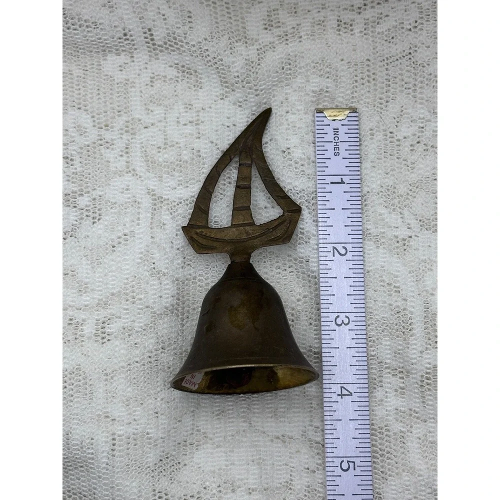 Vintage Brass Sailboat Hand Bell Nautical Maritime Decor Made in India 4.25